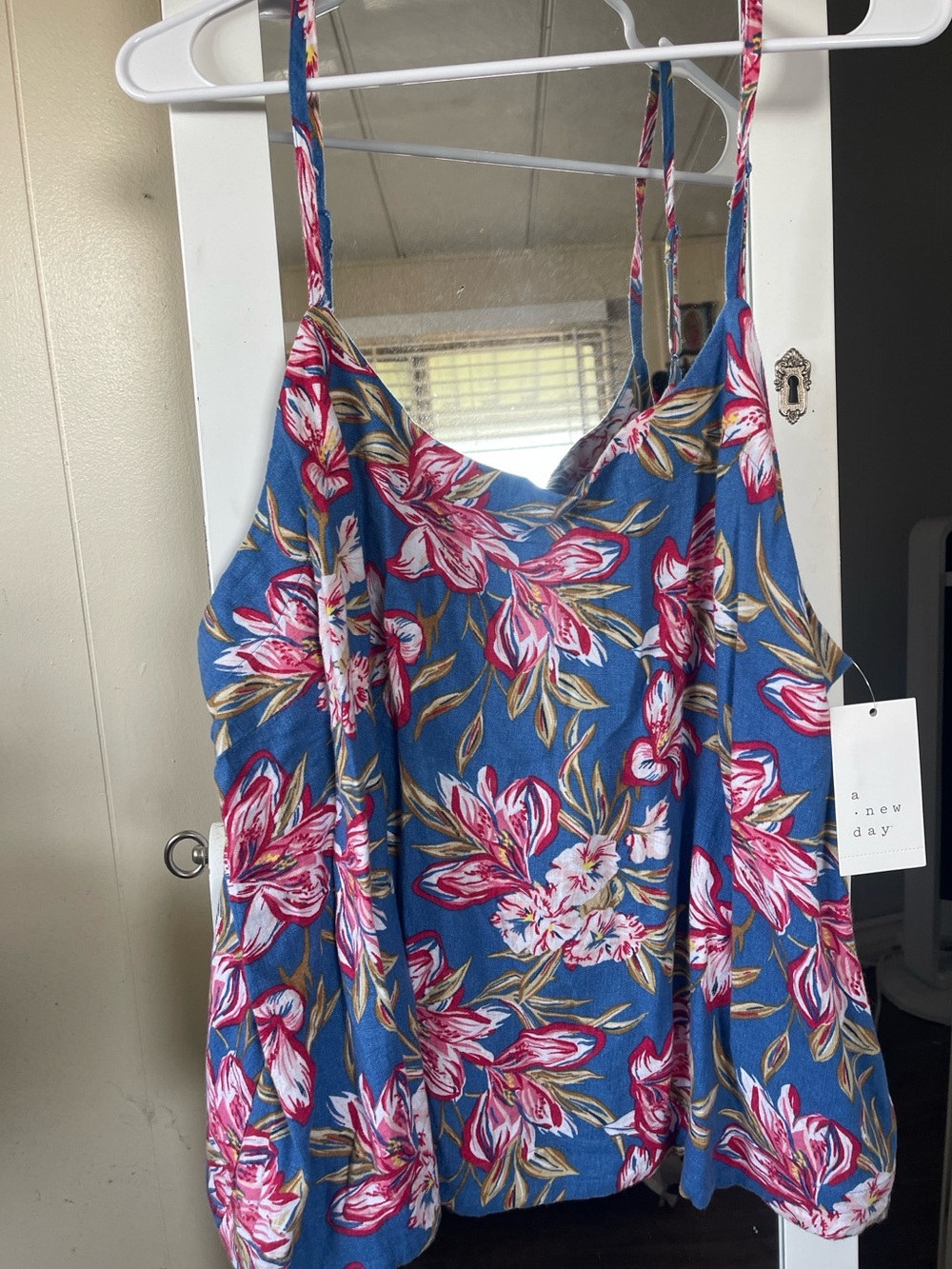 a new day Blue Floral Spaghetti-Strap Camisole